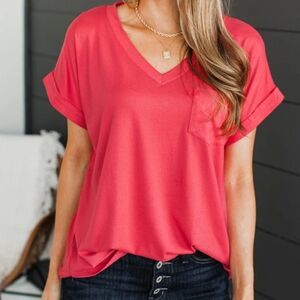 MITTOSHOP V-Neck Red Top